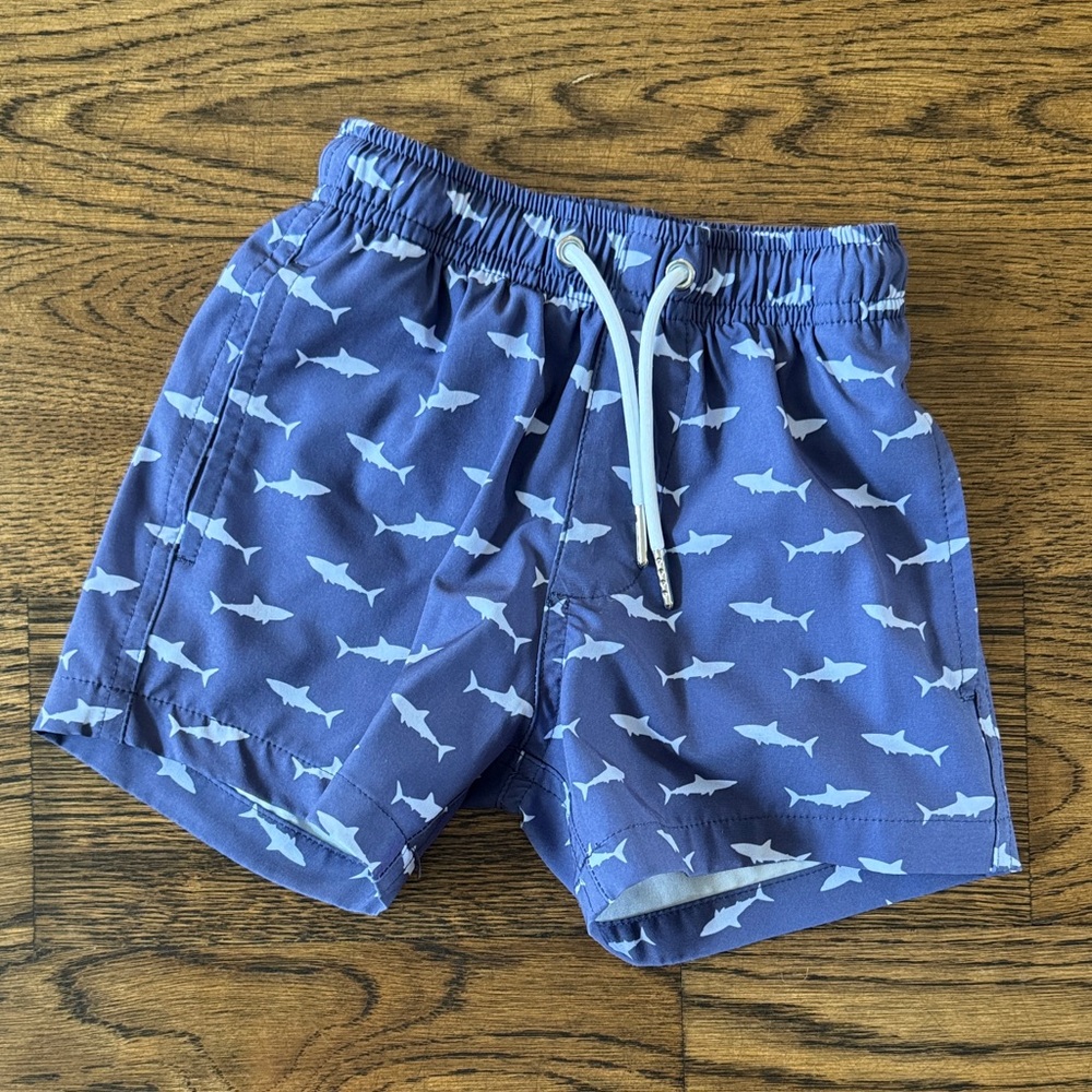 Kids Swim Shorts with Shark Print - Blue